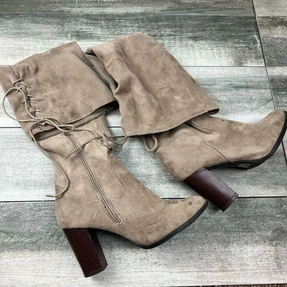 Qupid over the knee faux suede boots heels - Picture 3 of 10